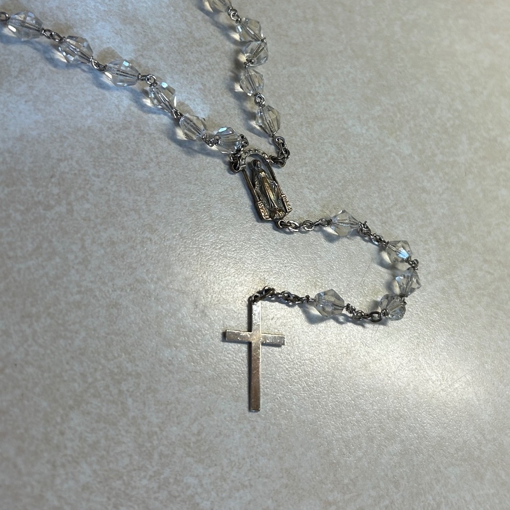 Miraculous Madonna rosary crystal and 925 Silver Cross